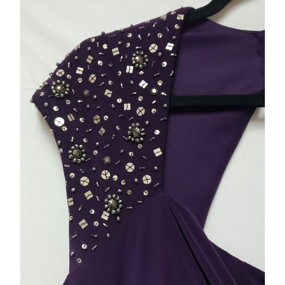 XScape Eggplant Evening Dress 16W Draped Ruched Cocktail Party Wedding Guest - Picture 10 of 13